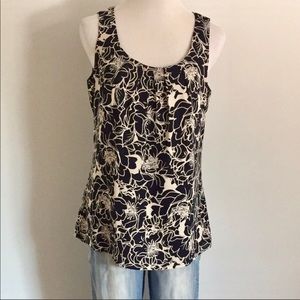 Banana Republic Floral Sleeveless Navy Cream Tank